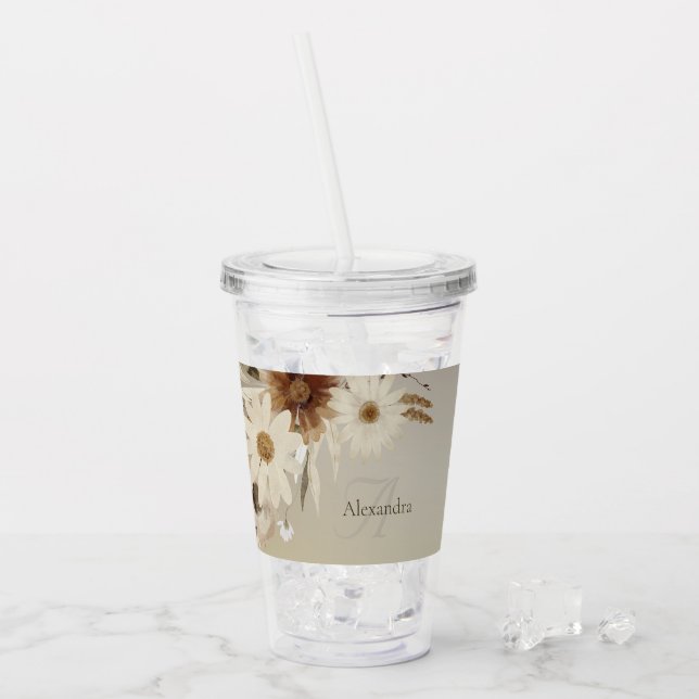 Vaso Acrílico Monograma floral de acuarela de otoño personalizad (Anverso (hielo))
