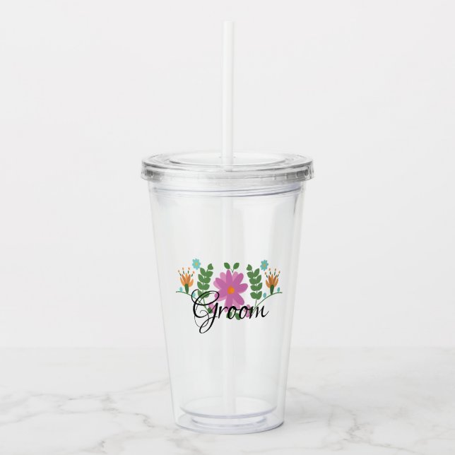 Vaso Acrílico Monograma floral folclórico Groom Mexicano (Anverso)