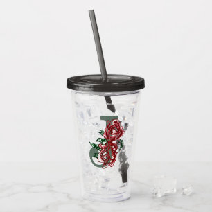 Vaso Acrílico Monograma floral J letra mayúscula