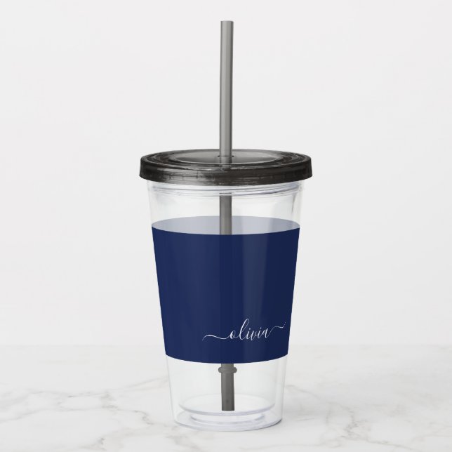 Vaso Acrílico Monograma moderno azul y blanco de la Marina (Anverso)