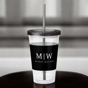 Vaso Acrílico Monograma moderno Minimalista negro y blanco