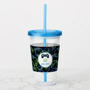 Vaso Acrílico Monograma Neon Blue & Green Pattern