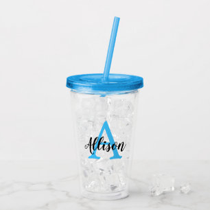 Vaso Acrílico Monograma personalizado con guión de crudo azul
