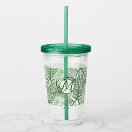 Vaso Acrílico Monograma personalizado de hojas de palma tropical