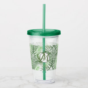 Vaso Acrílico Monograma personalizado de hojas de palma tropical
