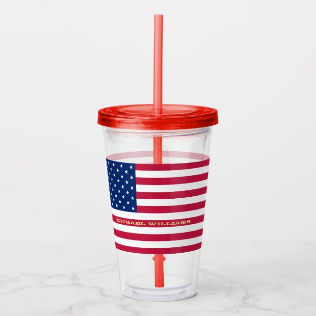 Vaso Acrílico Monograma personalizado patriótico de bandera esta (Anverso)