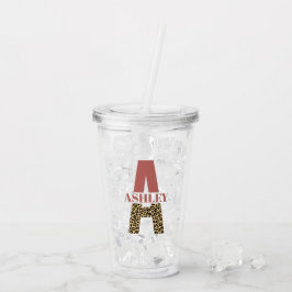 Vaso Acrílico Monograma personalizado Una huella de leopardo ros