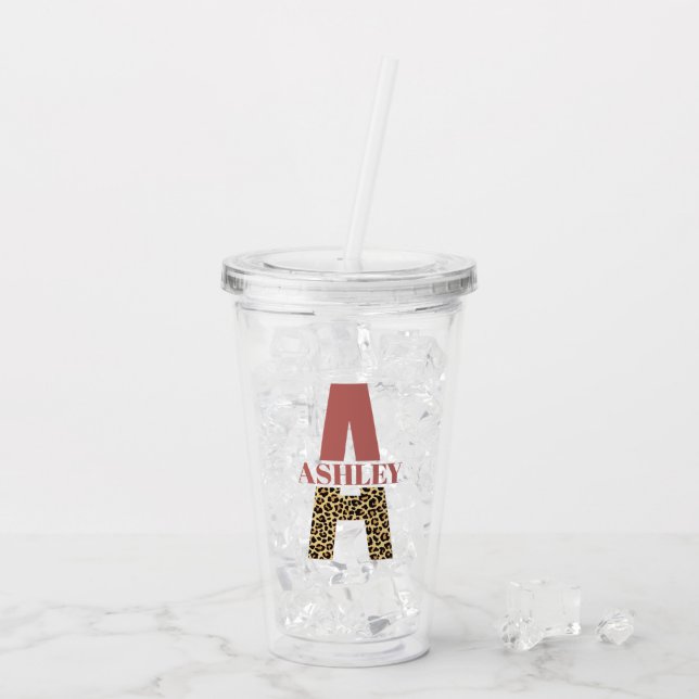 Vaso Acrílico Monograma personalizado Una huella de leopardo ros (Reverso (hielo))