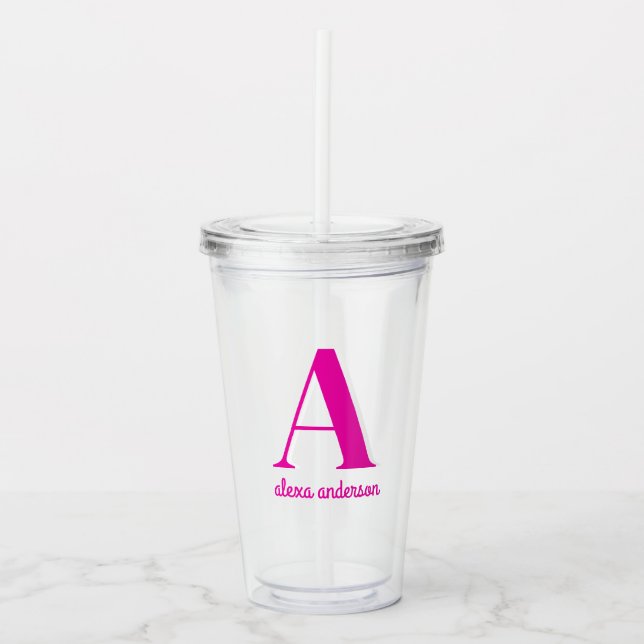 Vaso Acrílico Monograma retro rosado caliente (Anverso)