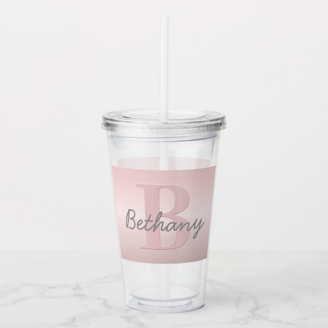 Vaso Acrílico Monograma rosa de Personalizable corto y guión de  (Anverso)