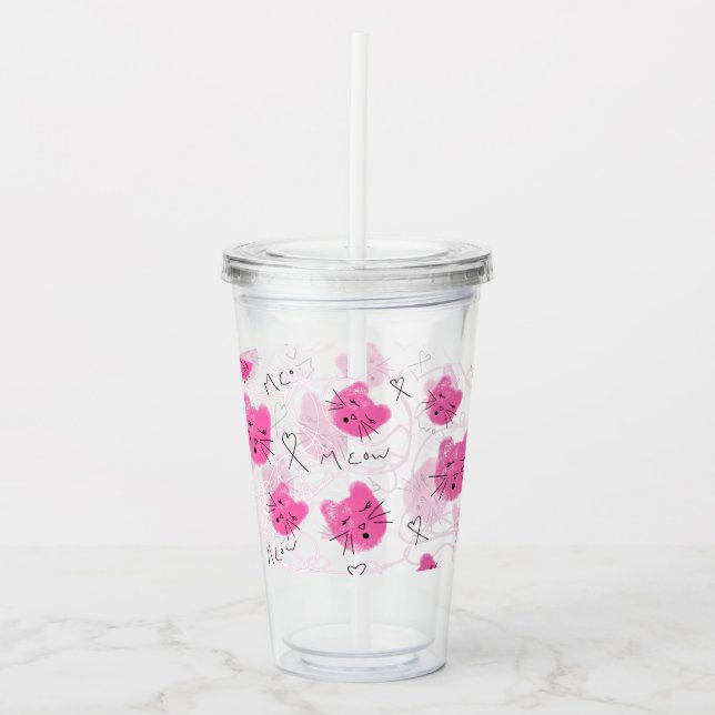 Vaso Acrílico Monograma rosado del maullido del Doodle de los (Anverso)