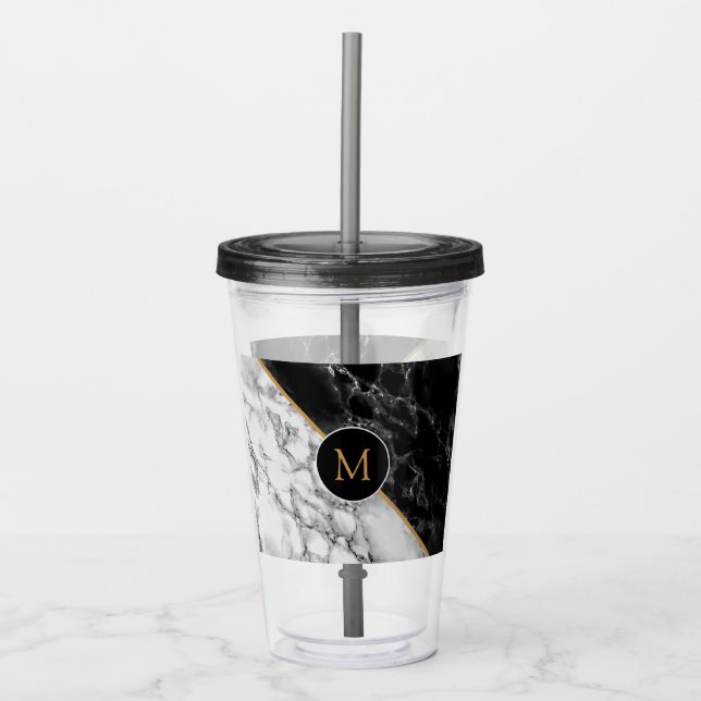 Vaso Acrílico Monograma Tumbler acrílico de piedra de mármol bla (Anverso)