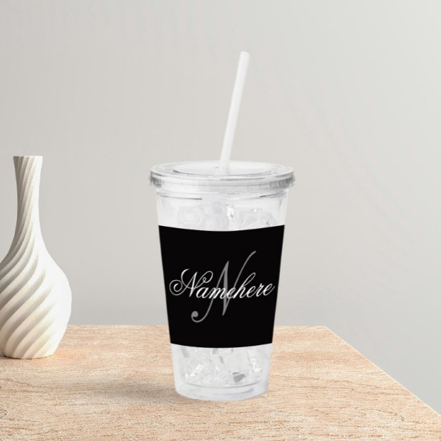 Vaso Acrílico Monograma único personalizado de nombre blanco y n (Subido por el creador)