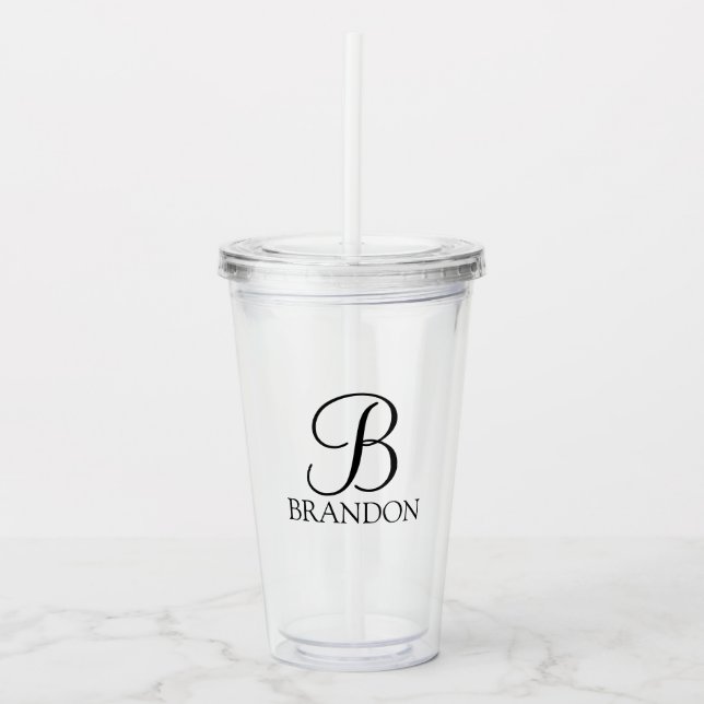 Vaso Acrílico Monograma y nombre de guión personalizado clásico (Anverso)