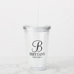 Vaso Acrílico Monograma y nombre de la dama de honor personaliza<br><div class="desc">Regalos personalizados de Bridesmaids con monograma personalizado de la dama de honor en letra de escritura clásica con nombre y título en estilo clásico de tipo de letra serif. También perfecto para la empleada de honor,  la niña flor,  la madre de la novia y más.</div>