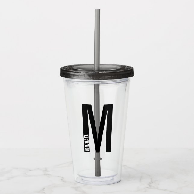Vaso Acrílico Monograma y nombre negrita personalizado moderno (Anverso)