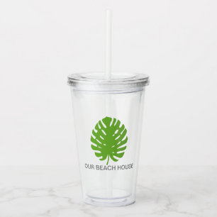 Vaso Acrílico Monstera Leaf Green Navy piscina costera moderna