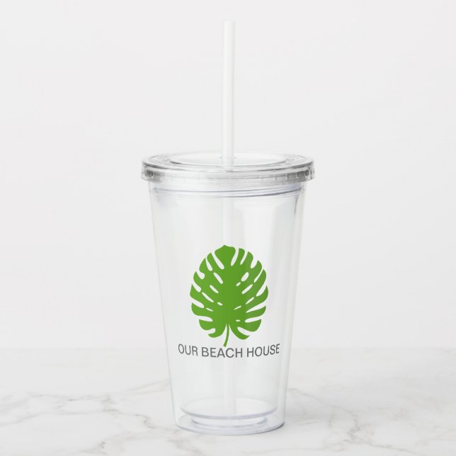 Vaso Acrílico Monstera Leaf Green Navy piscina costera moderna (Anverso)
