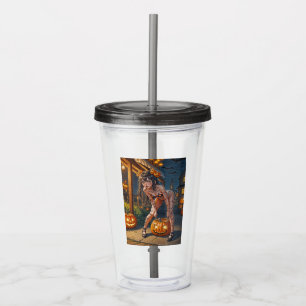 Vaso Acrílico Monstruo de Halloween Jack-o-Lantern y chica murci
