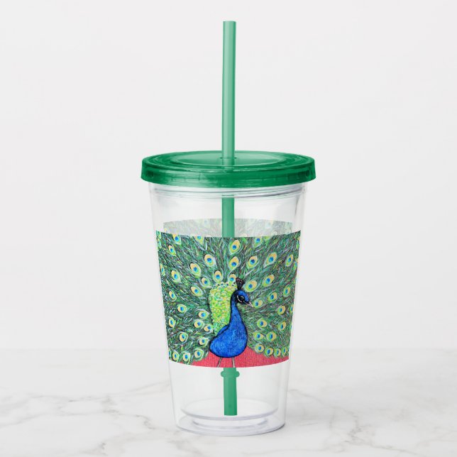 Vaso Acrílico Mostrar pintura de pavo real (Anverso)