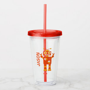 Vaso Acrílico Muchachos personalizados robot anaranjado