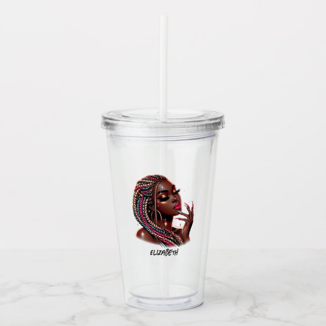 Vaso Acrílico Mujer Afroamericana Urbana Empoderada y Chic (Anverso)