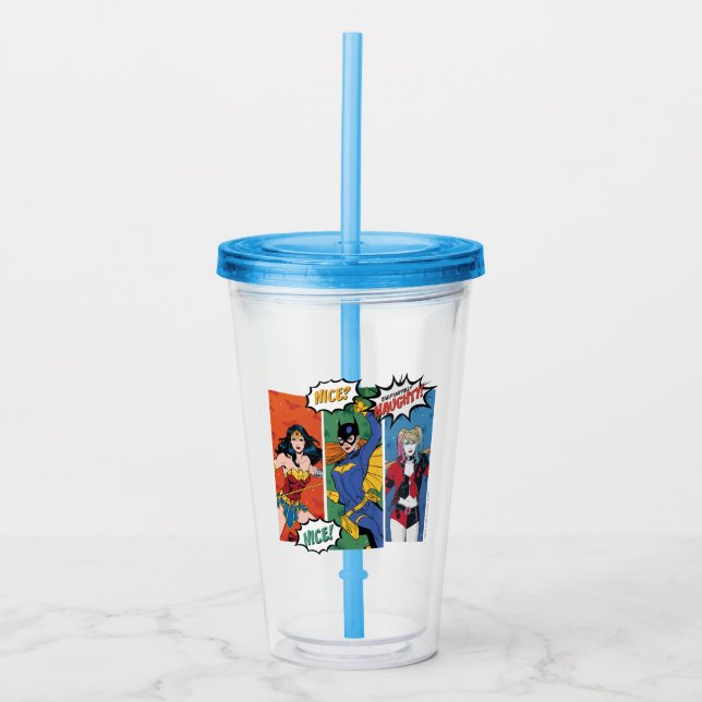 Vaso Acrílico Mujer Maravilla, Batgirl y Harley Quinn Holiday (Anverso)