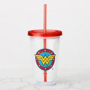 Vaso Acrílico Mujer Maravilla Logo Círculo y Estrellas