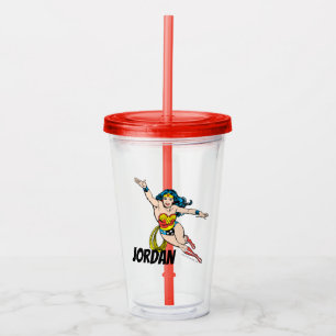 Vaso Acrílico Mujer maravilla volando hacia adelante