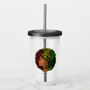 Vaso Acrílico Mujer negra rasta afro rojo amarillo verde 