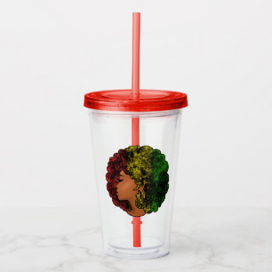 Vaso Acrílico Mujer negra rasta afro rojo amarillo verde