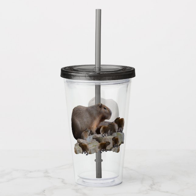 Vaso Acrílico Mummy Y Baby Capybaras, (Anverso)