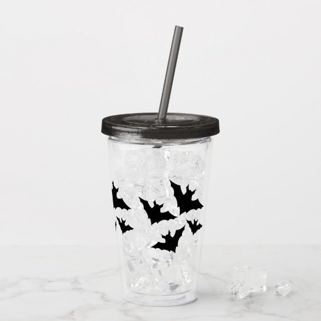 Vaso Acrílico Murciélagos negros de Halloween fresco miedo (Reverso (hielo))
