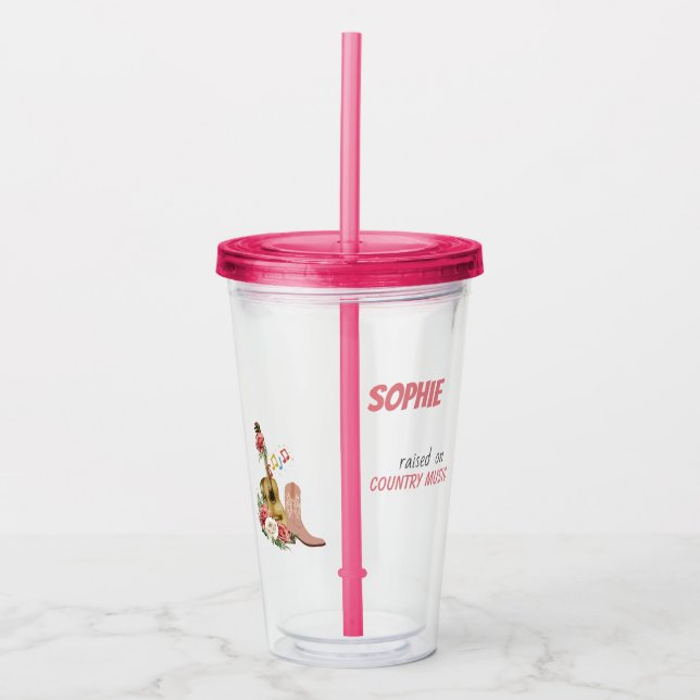 Vaso Acrílico Música de campo, guitarra acústica, Rosas, bota de (Anverso)