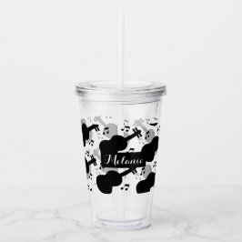 Vaso Acrílico Música de Guitarra Monocroma Nombre Personalizado