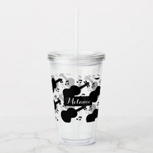 Vaso Acrílico Música de Guitarra Monocroma Nombre Personalizado