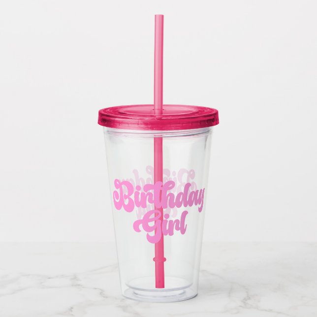 Vaso Acrílico Nacimiento de Chica de cumpleaños de Girly Rosa (Anverso)