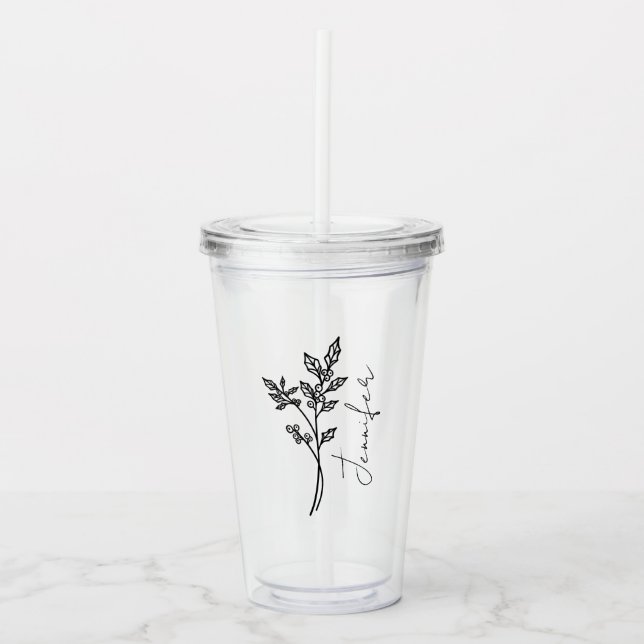 Vaso Acrílico Nacimiento Diciembre Mes de Flor Nombre de guión d (Anverso)