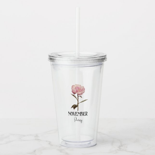 Vaso Acrílico Nacimiento Flor NOVIEMBRE Cumpleaños Peony Pink (Anverso)