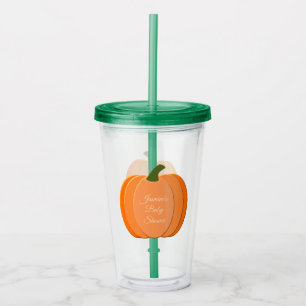 Vaso Acrílico Naranja Cuto Género Neutral Calabaza Baby Shower