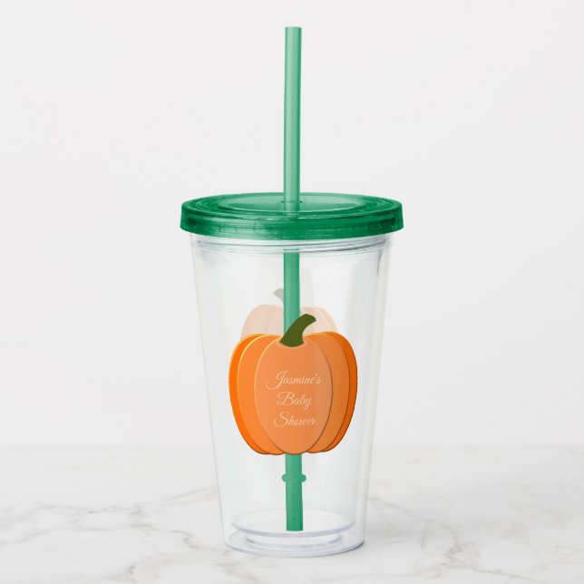 Vaso Acrílico Naranja Cuto Género Neutral Calabaza Baby Shower (Anverso)