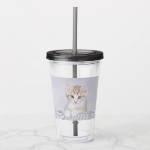 Vaso Acrílico Naranja Tabby Kitten Pintura - Arte Gato Original