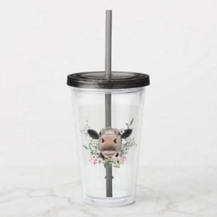 Vaso Acrílico nariz de vaca besa flores acuarela gris animal de