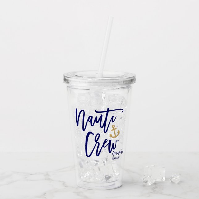 Vaso Acrílico Nauti Crew Divertido Azul Compañeras de Dama de Ho (Reverso (hielo))