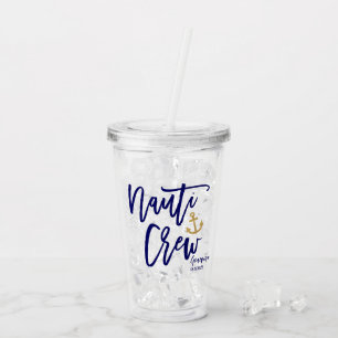Vaso Acrílico Nauti Crew Divertido Azul Fiesta de Damas de Honor