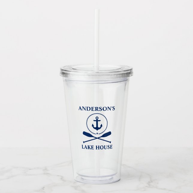 Vaso Acrílico Náutica Ancla Azul Oars Lake House (Anverso)