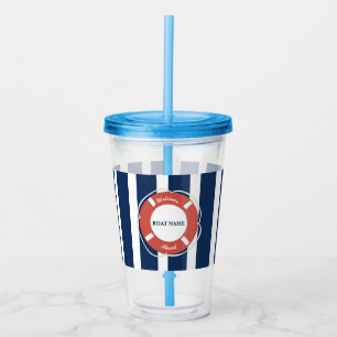 Vaso Acrílico Nautical Blue Strike Welcome Aboard Bote Name