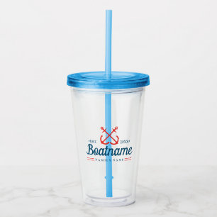 Vaso Acrílico Nautical Boat Name Personalized Anchor Moderno