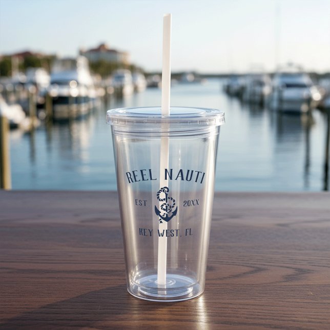 Vaso Acrílico Nautical Naval Blue Rustic Anchor nombre barco (Subido por el creador)