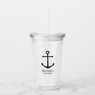 Vaso Acrílico Nautical Navy Blue Anchor Personalizado Groomsmen